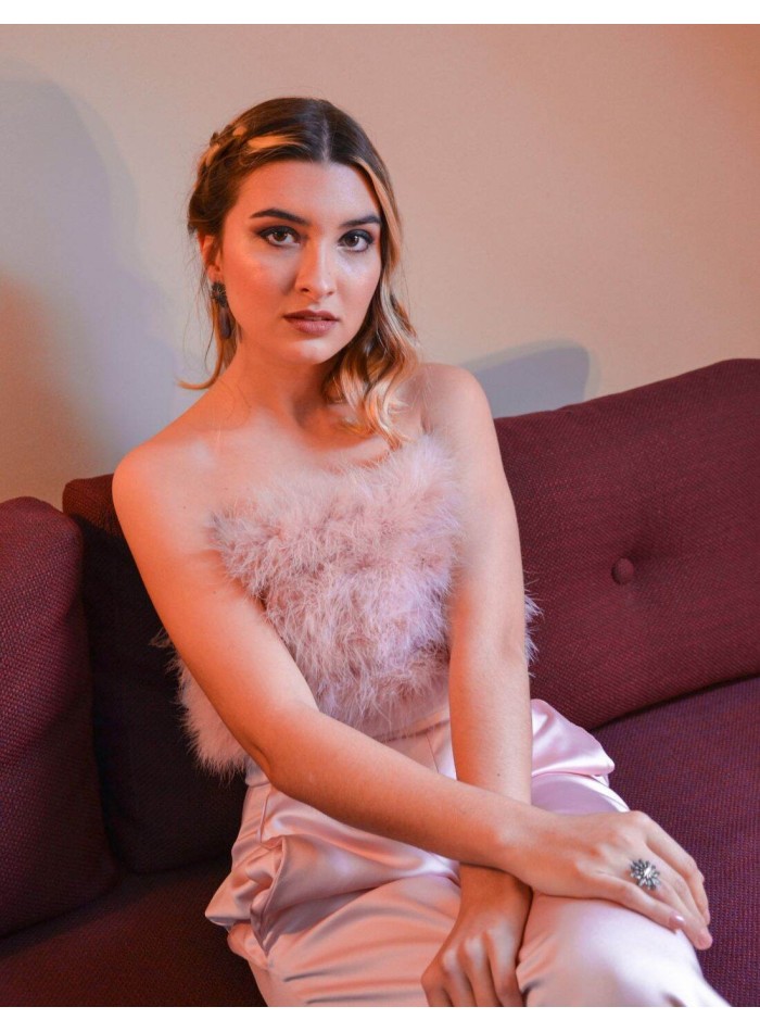Top de fiesta rosa empolvado con plumas-3