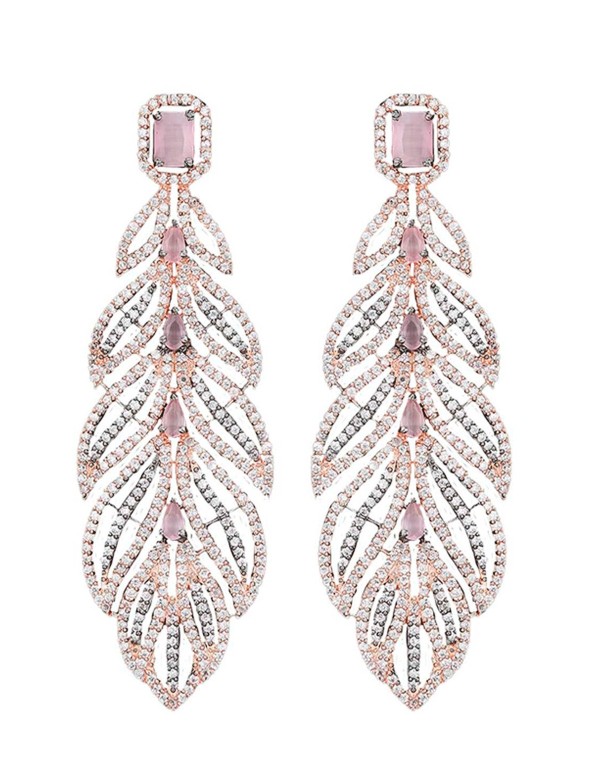 Long evening earrings with leaf shape