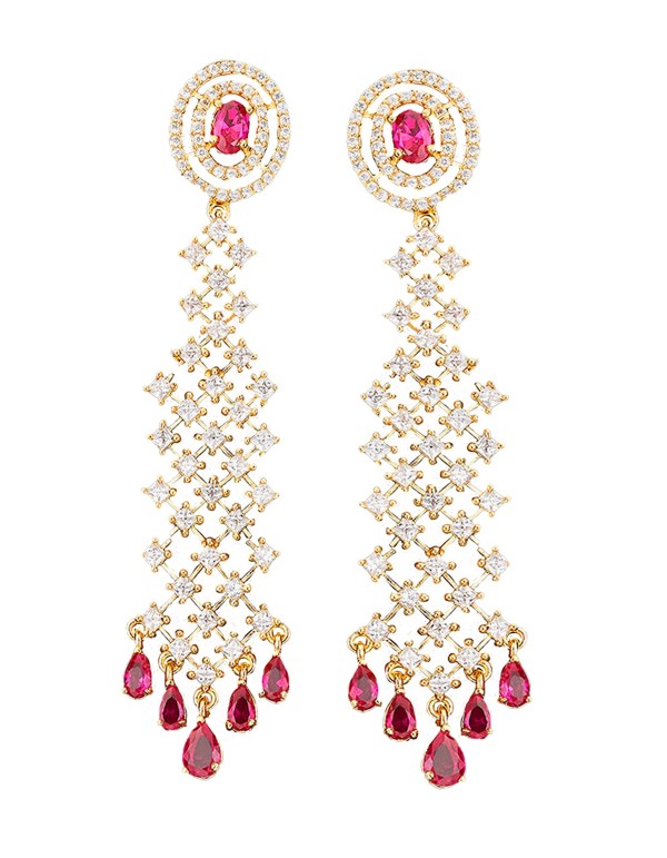 Pendientes de fiesta largos con circonitas y cristal