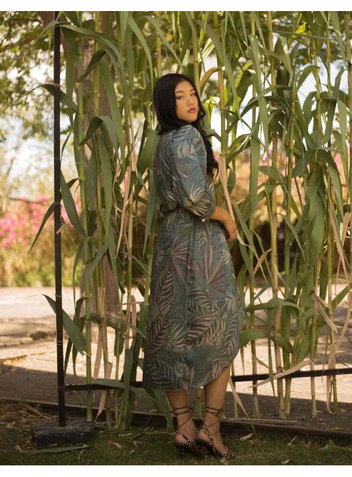 Robe midi à imprimé feuilles tropicales et...