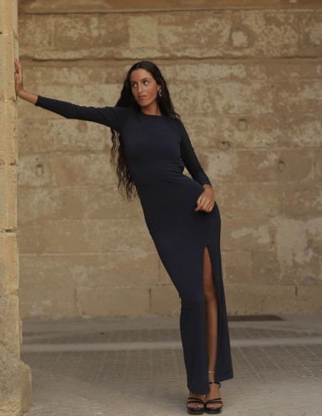 Vestido largo de fiesta con espalda descubierta y abertura lateral