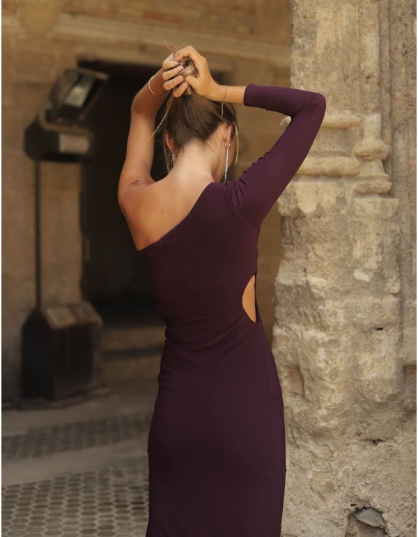 Long cut out party dress with asymmetrical neckline 2