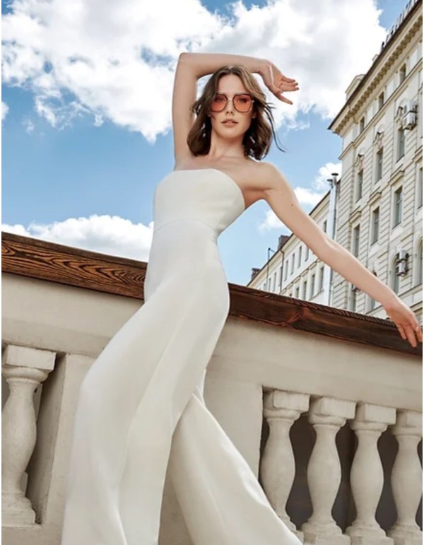 Long party jumpsuit with strapless neckline and palazzo... 2