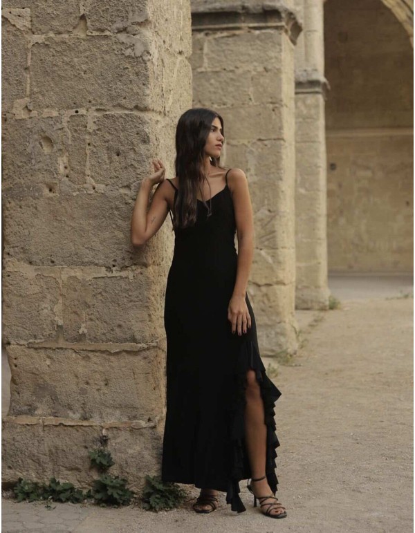 Vestido midi de fiesta con espalda descubierta y volantes 2