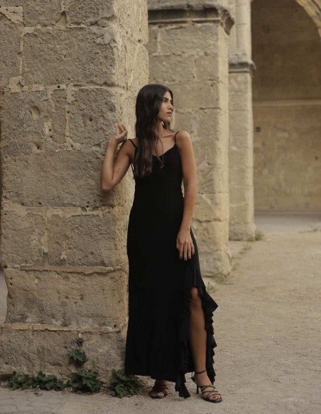 Robe de soirée midi avec dos ouvert et volants