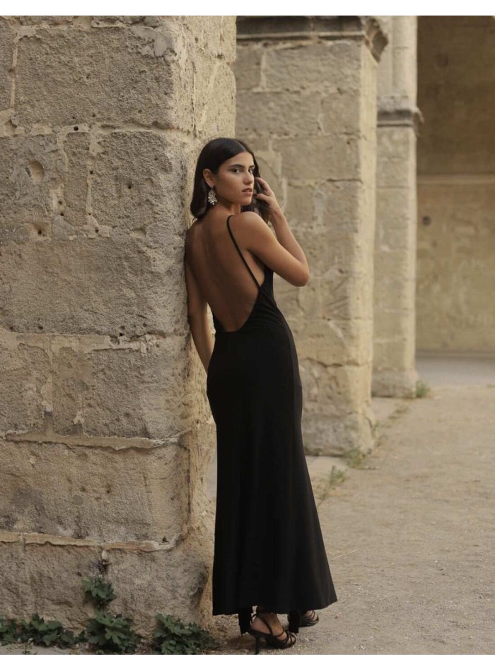 Midi party dress with open back and ruffles