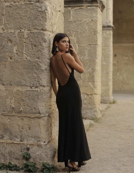 Vestido midi de fiesta con espalda descubierta y volantes