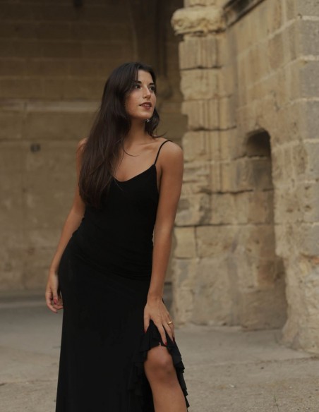 Midi party dress with open back and ruffles