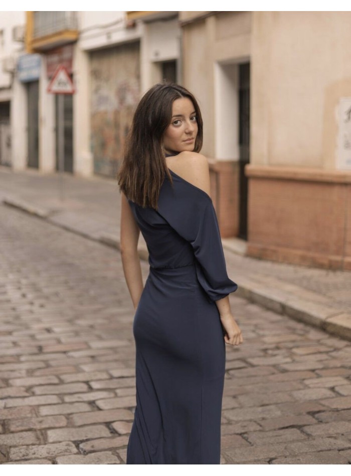 Robe de soirée midi avec fente latérale et...