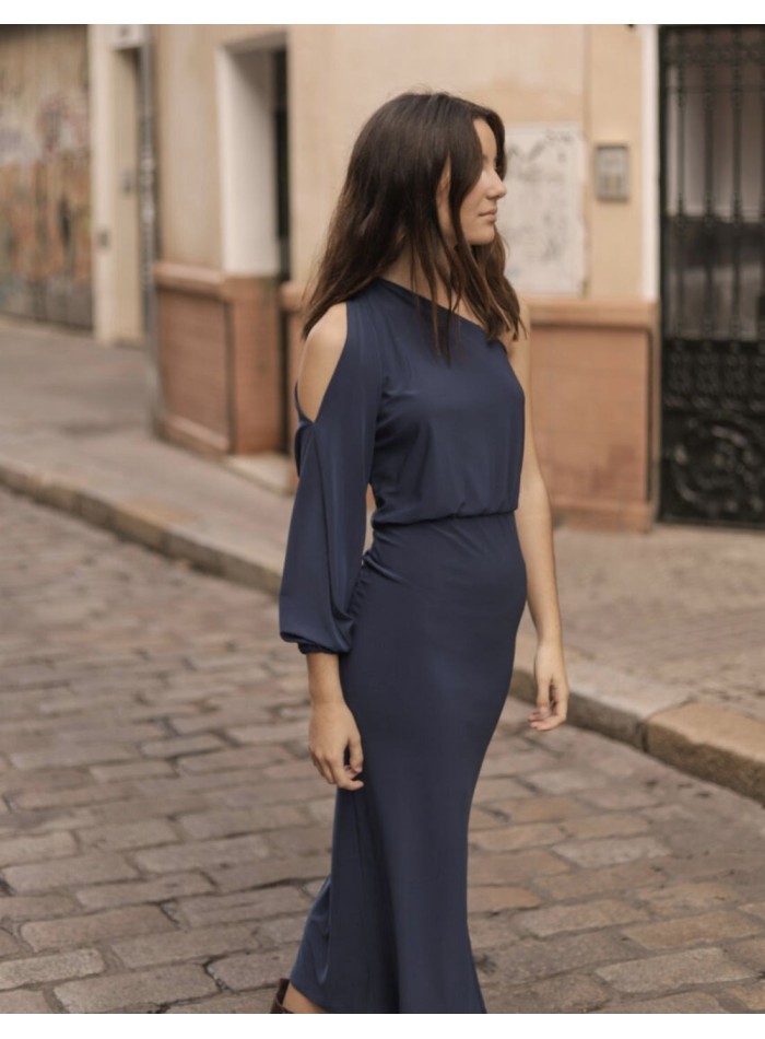 Robe de soirée midi avec fente latérale et...