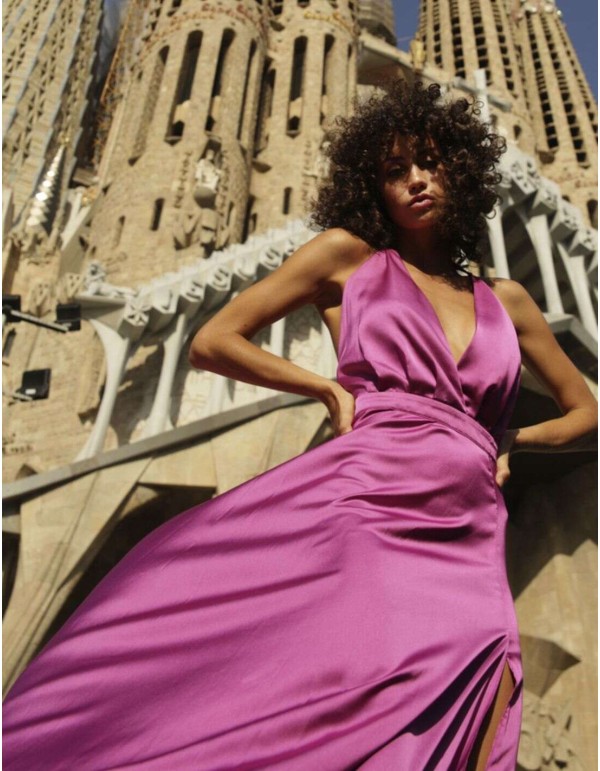 Sleeveless cherry party dress with slit skirt 2