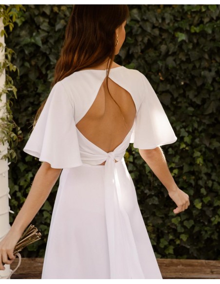 Midi wedding dress with full skirt white