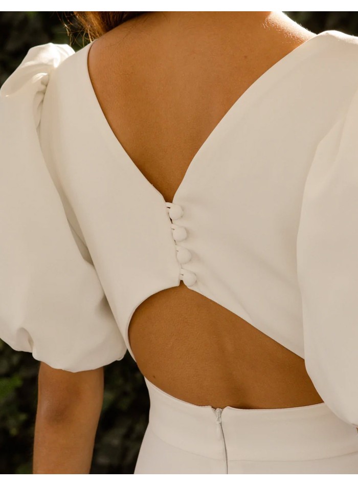 Midi wedding dress with lantern sleeves for civil wedding