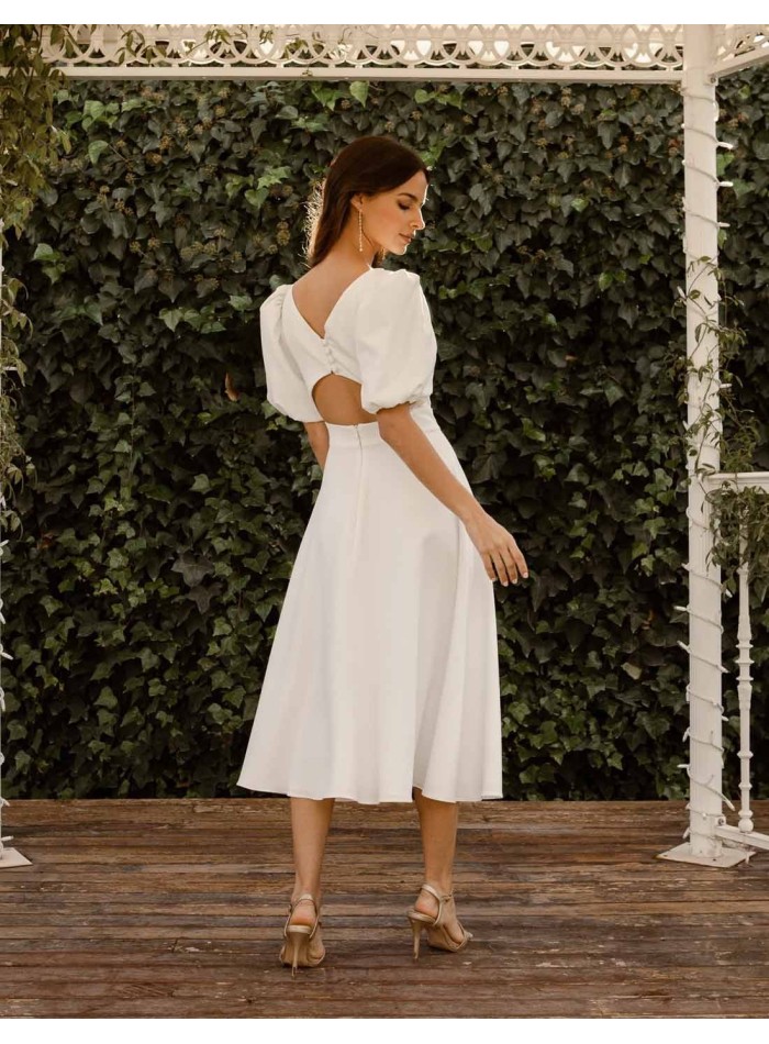 Vestido midi de novia con manga farol de Miphai