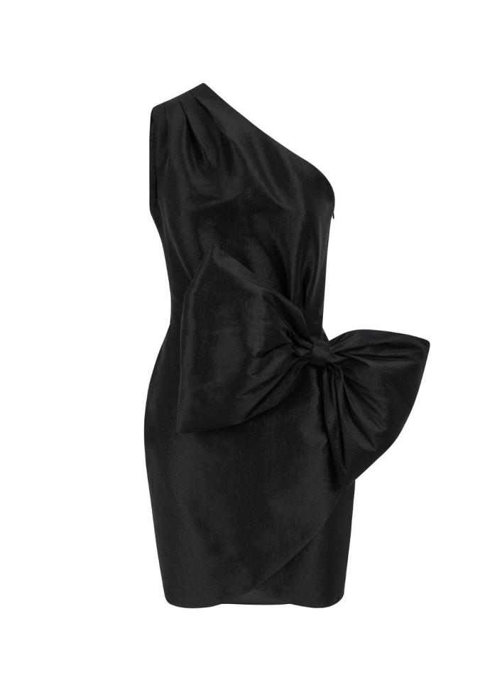 Short party dress with asymmetrical neckline...