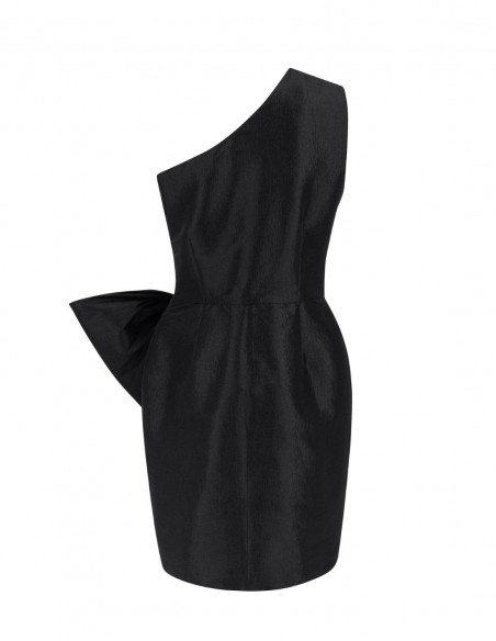 Vestido corto de fiesta con escote asimétrico y maxi lazo
