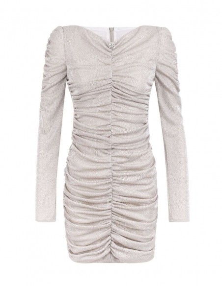 Short draped party dress in shimmering fabric