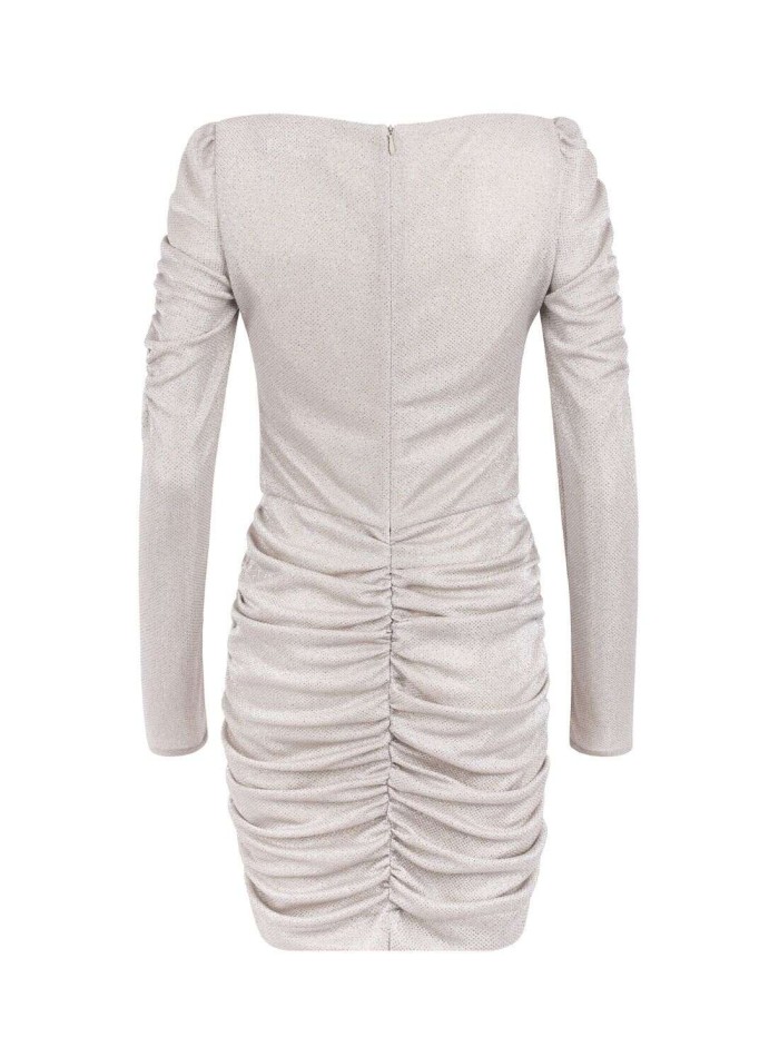 Short draped party dress in shimmering fabric