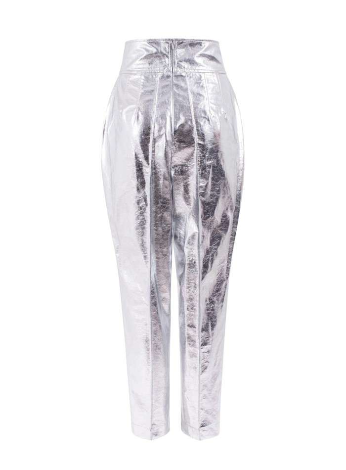 Metallic long party trousers with wide waistband