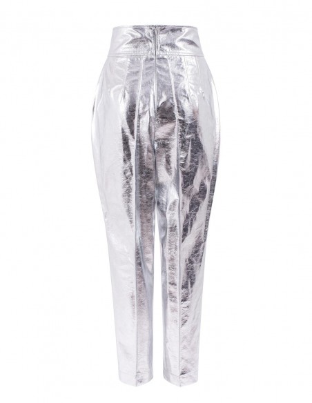 Pantalón de fiesta largo metalizado con cinturilla ancha