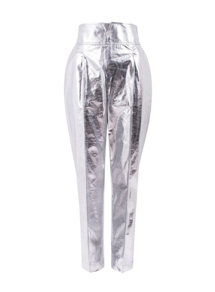 Metallic long party trousers with wide waistband