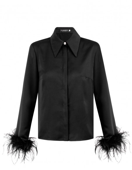 Party shirt with feathers and jewelled button