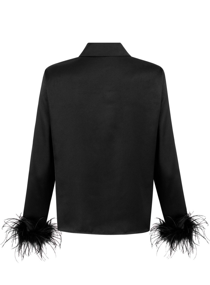 Party shirt with feathers and jewelled button