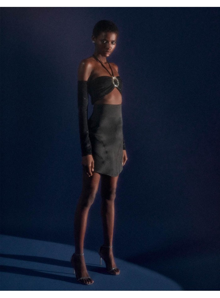 Asymmetrical satin party mini skirt