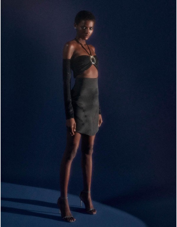 Party crop top with central jewel and removable sleeves 2