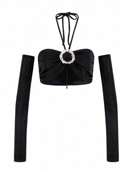 Party crop top with central jewel and removable sleeves