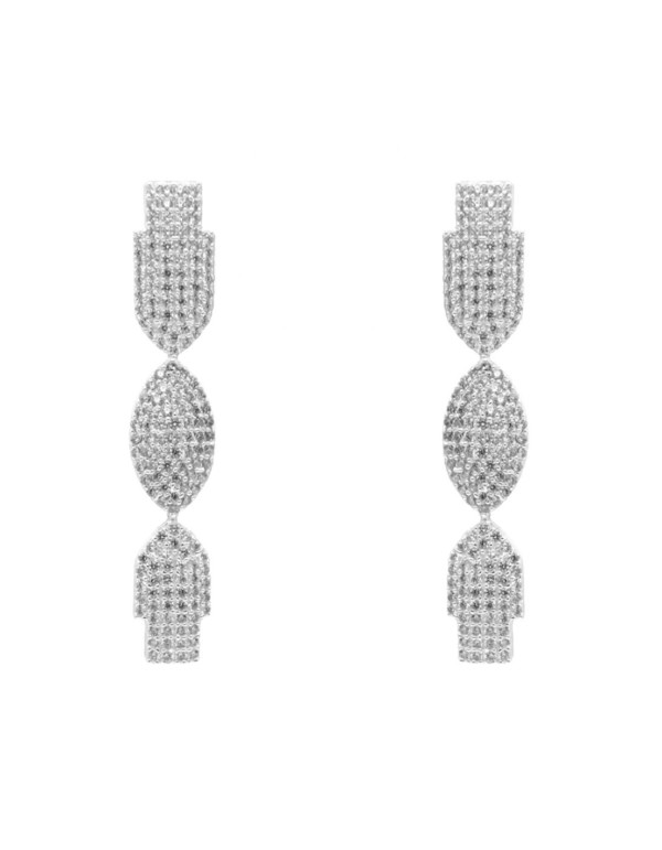 Pendientes de fiesta largos plateados con figuras de cristal incrustado