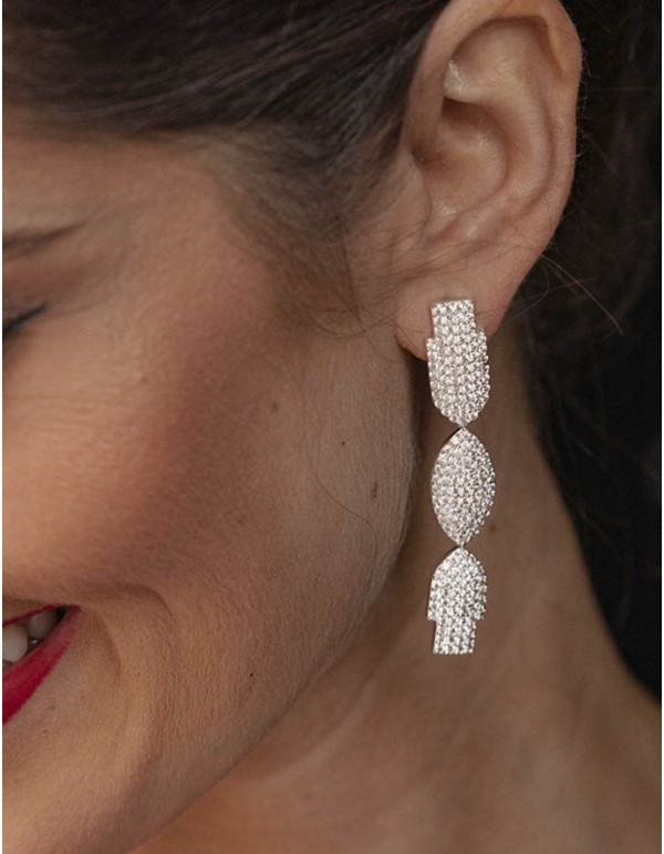 Silver plated long party earrings with crystal encrusted figures 2