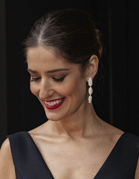 Silver plated long party earrings with crystal encrusted figures-2