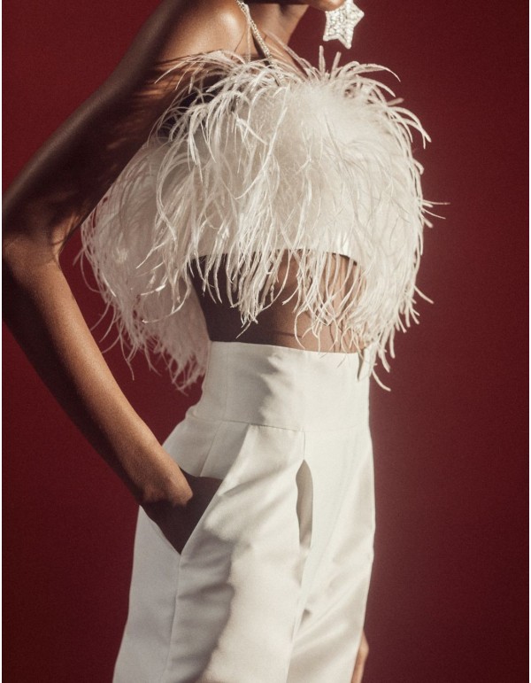 Pantalón de fiesta largo con pinzas y cinturilla ancha con detalle en V 2