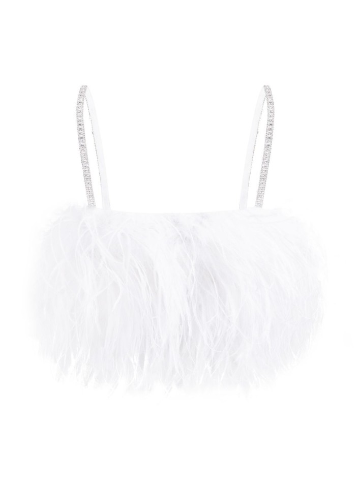 Top de fête avec plumes et bretelles en strass