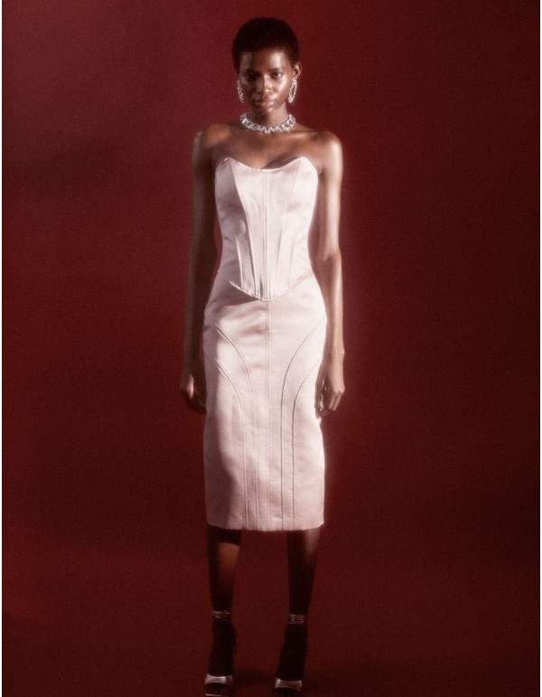 Satin structured midi party skirt