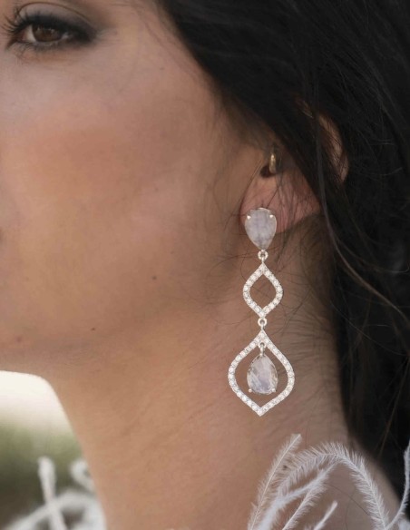 Long party earrings with natural stones and gold plated zirconias-1