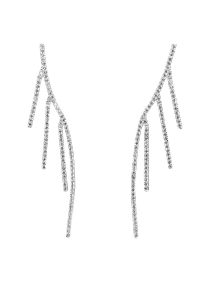 Long party earrings with rows of crystals