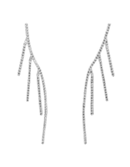 Long party earrings with rows of crystals