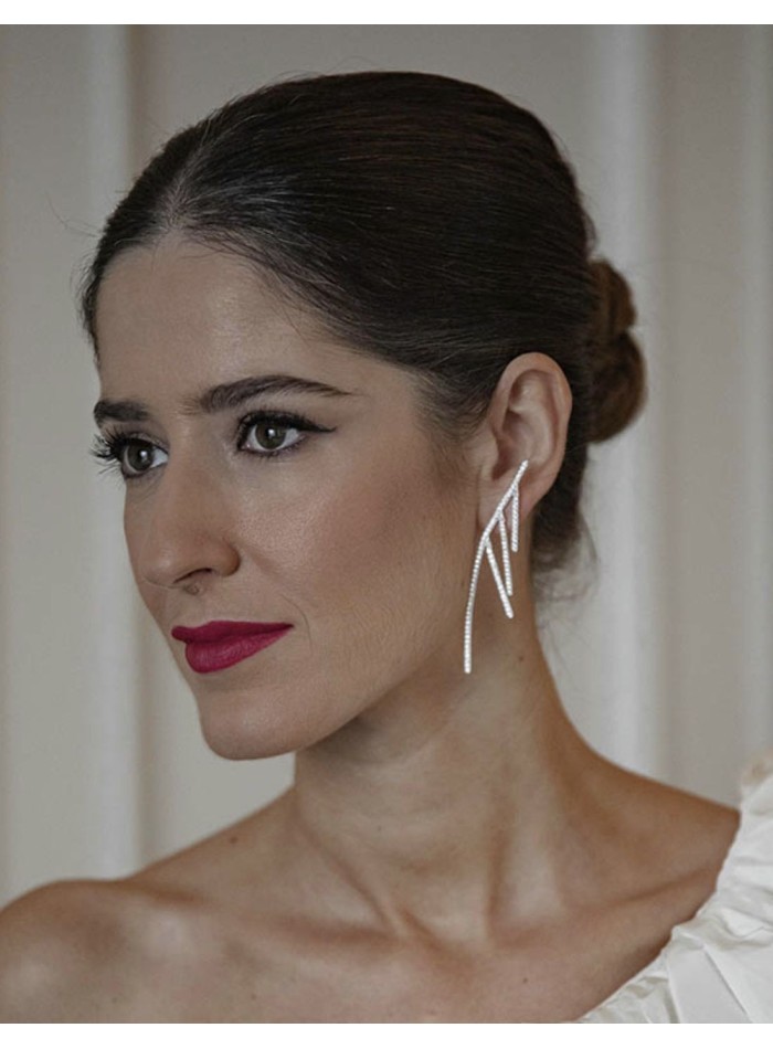 Long party earrings with rows of crystals-1