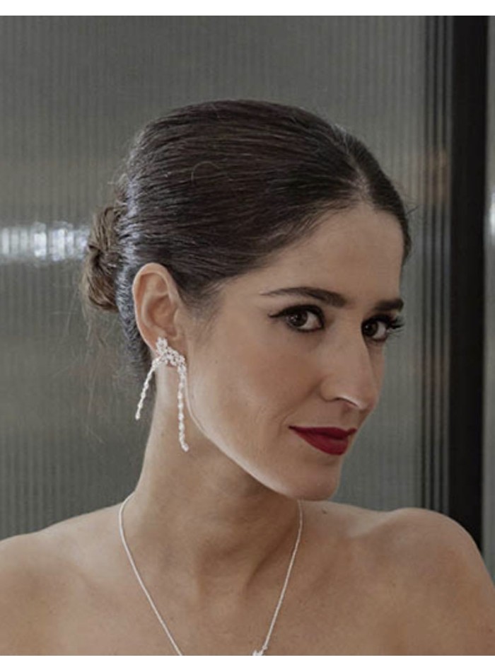 Long party earrings with silver plated crystals...