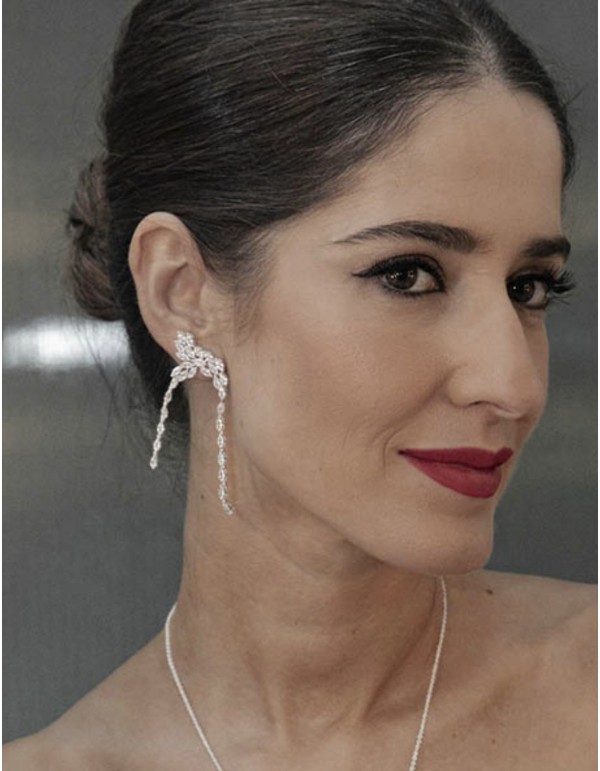 Long party earrings with silver plated crystals in the... 2