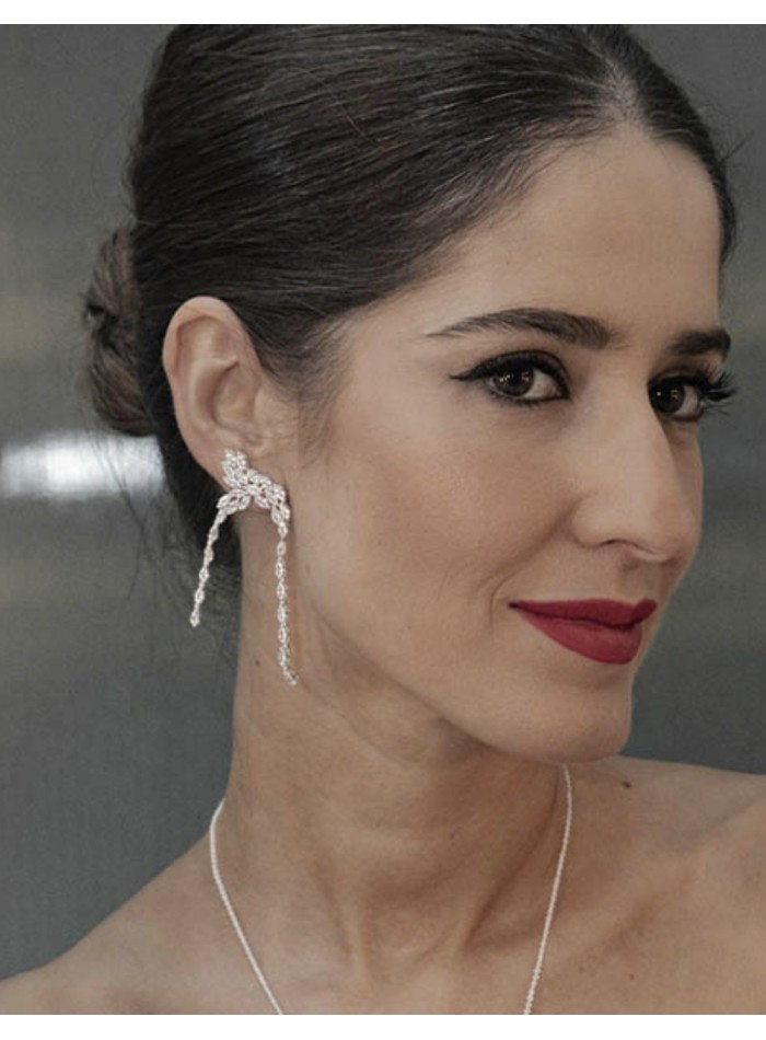 Long party earrings with silver plated crystals...