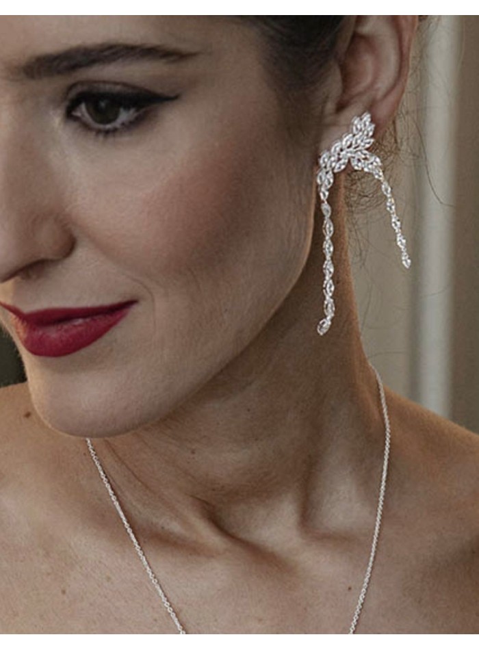Long party earrings with silver plated crystals...