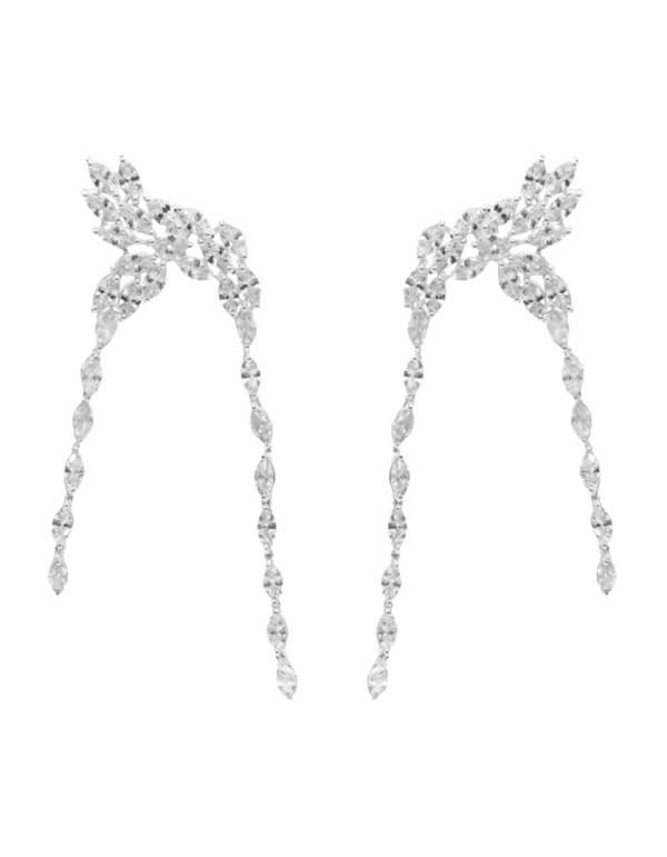 Pendientes de fiesta largos con cristales plateados en forma de arco