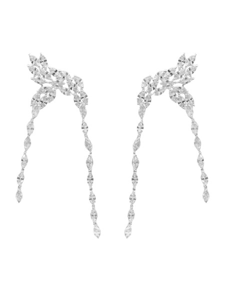 Long party earrings with silver plated crystals in the shape of an arch