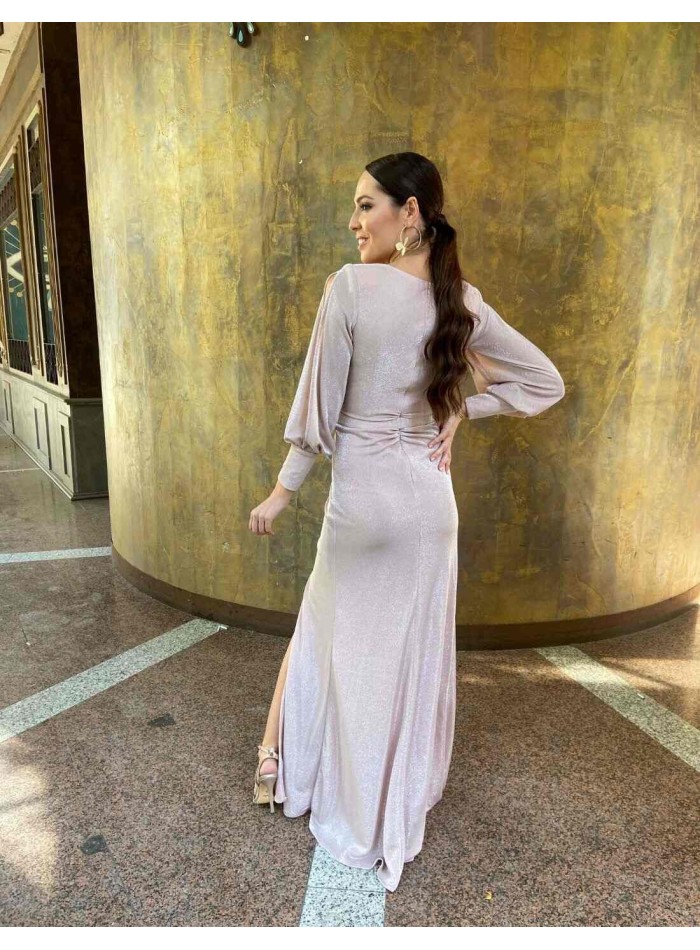 Long party dress with glitter and slashed long...