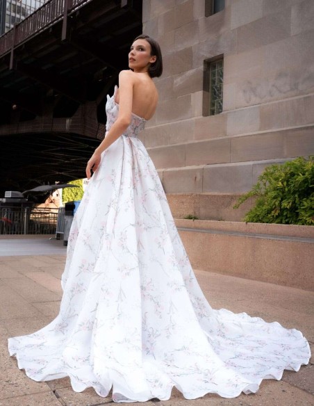 Vestido de fiesta largo estampado floral y escote en V pronunciado