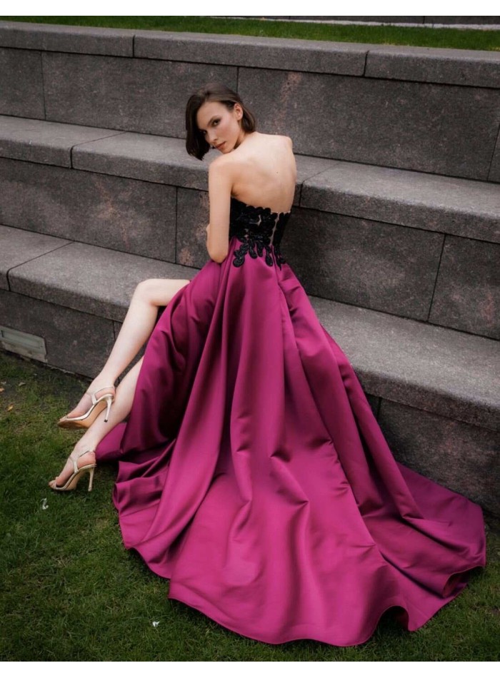 Vestido largo de fiesta con top bordado de...