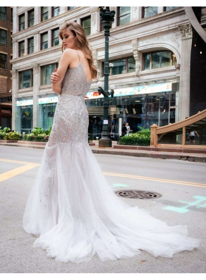 Robe longue de fête à coupe sirène combinée...